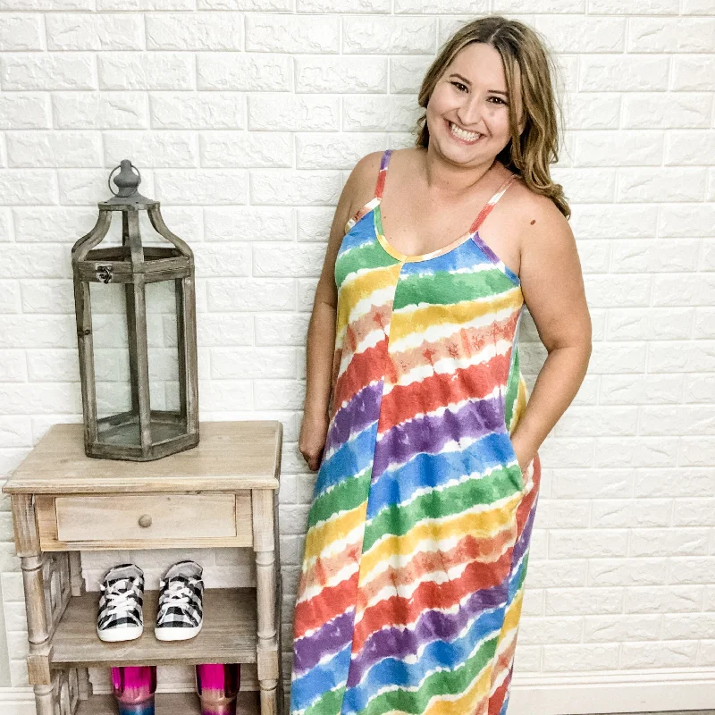 "Lexie" Adjustable Strap Cami Dress with Pockets (Rainbow)