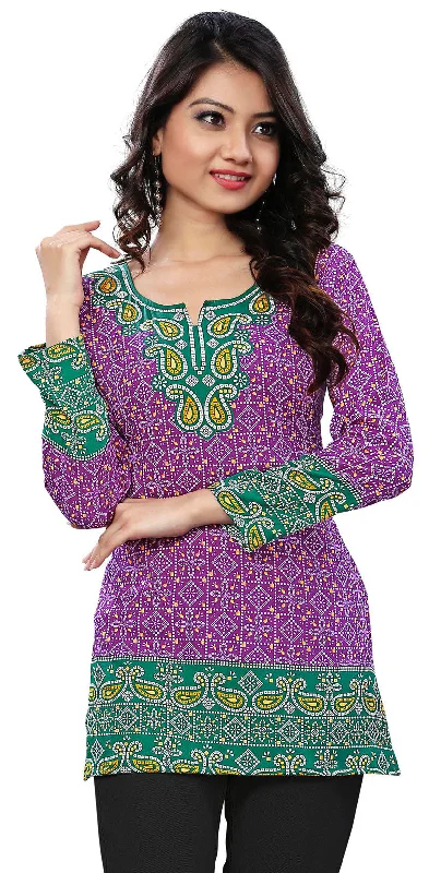 Beautiful Indian Ethnic Kurta - Purple Short Kurti for Women