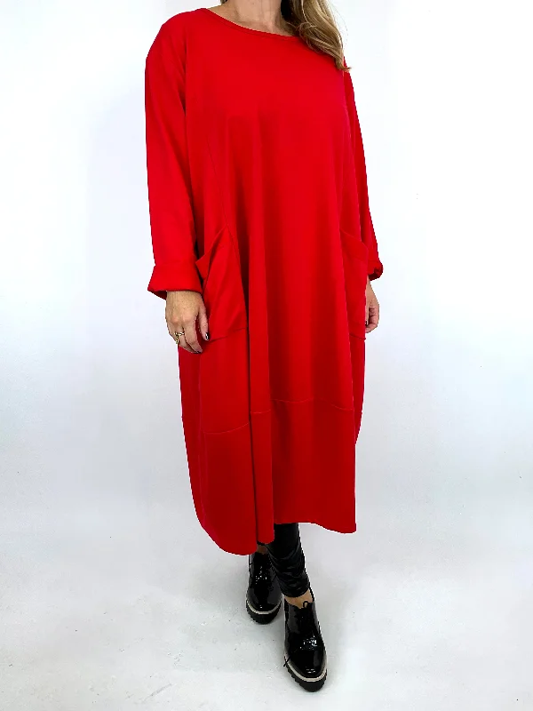 Made in Italy Lagenlook Gina Pocket Tunic in Red. 6562