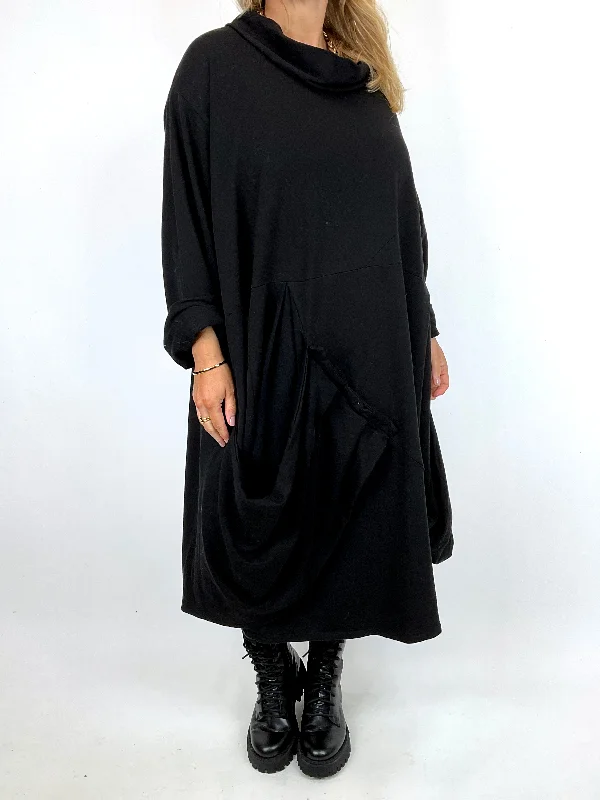 Made in Italy Lagenlook Saints Cowl Neck Plain Tunic in Black. code 91988