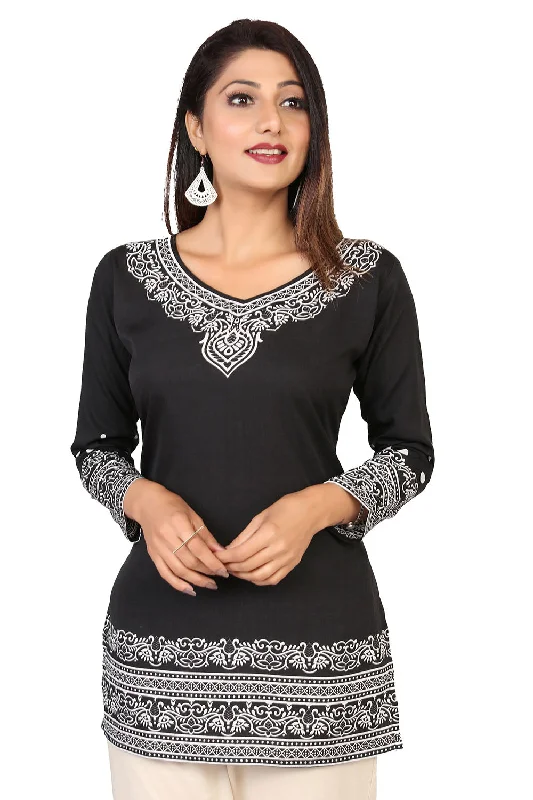 Stylish Black Printed Kurti Top for Women - Shop Trendy Kurtis Online