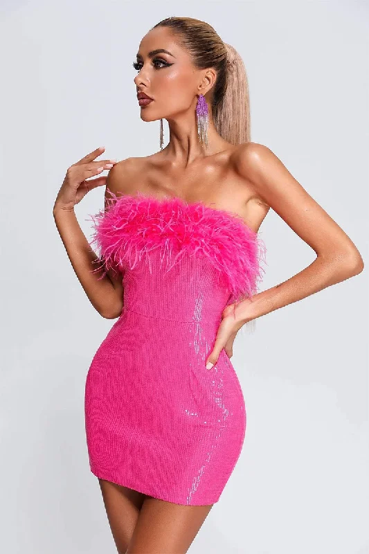 Kate Hot Pink Sequin Strapless Mini Dress